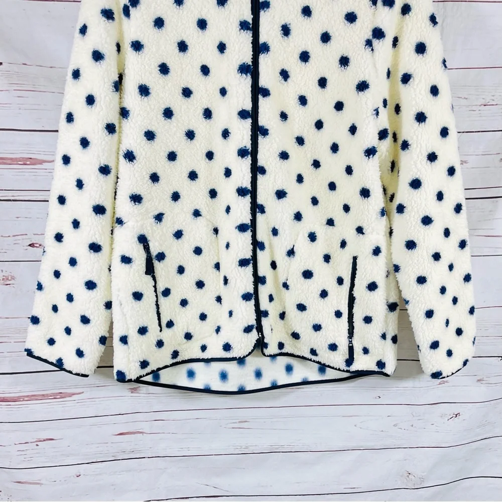 T By Talbots Fleece Jacket Womens Size L Plush Full Zip Sherpa Ivory Polka Dots - Picture 3 of 12